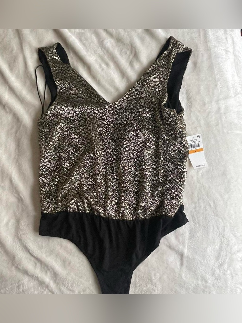 V-Neck Bodysuit - Black and Silver metallic. Brand new